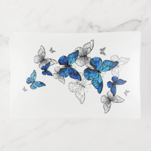 Blue Flying Butterflies Morpho Trinket Tray