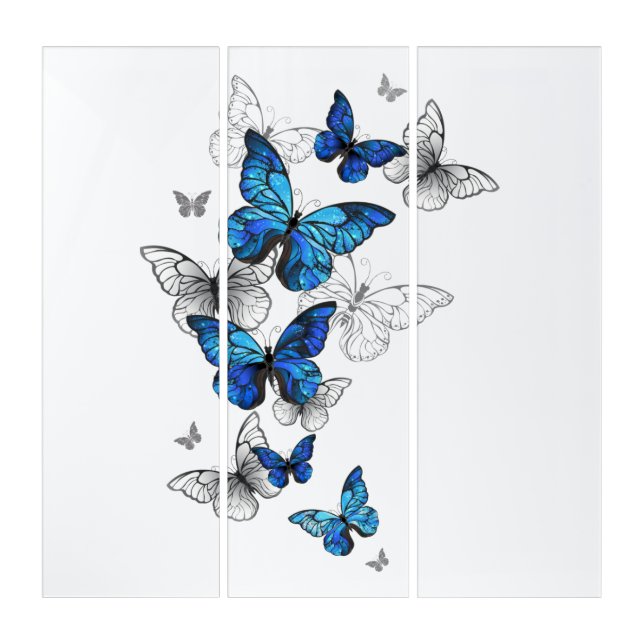 Blue Flying Butterflies Morpho Triptych (Front)