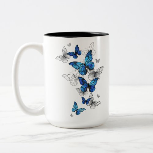 Blue Flying Butterflies Morpho Two_Tone Coffee Mug