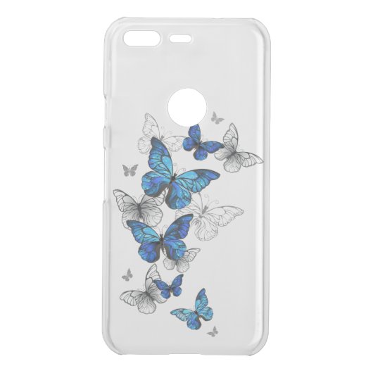 Blue Flying Butterflies Morpho Uncommon Google Pixel Case (Back)