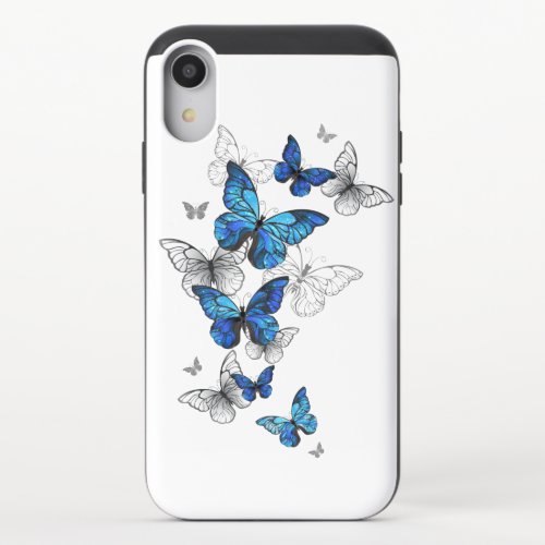 Blue Flying Butterflies Morpho iPhone XR Slider Case