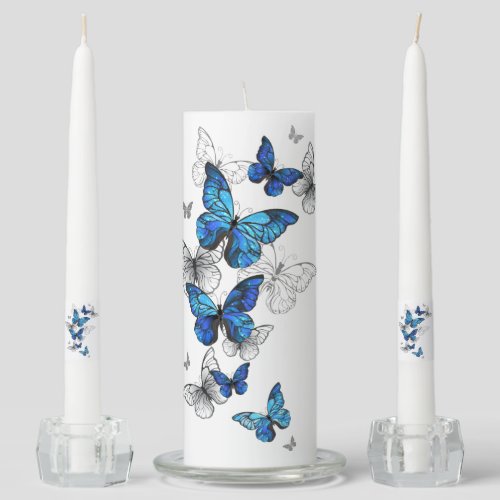 Blue Flying Butterflies Morpho Unity Candle Set