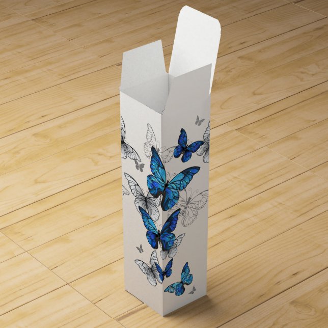 Blue Flying Butterflies Morpho Wine Box (Opened)