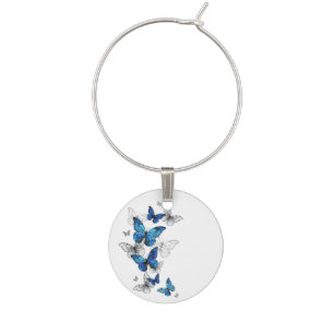 Blue Flying Butterflies Morpho Wine Charm