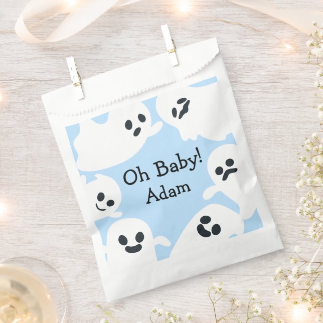 Blue Flying Ghost Halloween Baby Shower Favor Bag (Clipped)