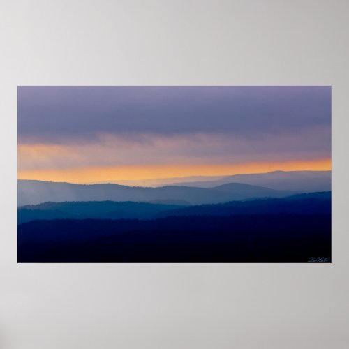 Blue Fog Apricot Sunrise Ouachita Mountains Poster