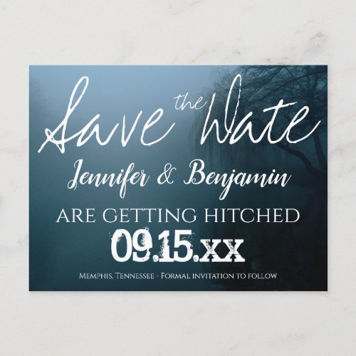 Blue Fog Lake Weeping Willow Tree Save the Date Announcement Postcard
