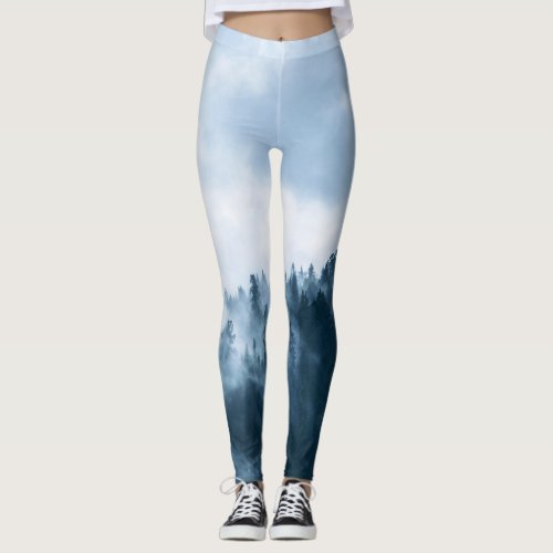 Blue Foggy Rocky Mountains Colorado USA Adventure Leggings