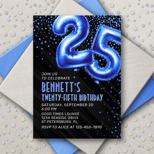 Blue Foil Balloons 25th Birthday Invitation