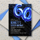 Blue Foil Balloons 60th Birthday Invitation<br><div class="desc">A birthday design that cuts straight to the celebration-no messing around. Featuring bold numbers styled to look like foil balloons with sparkling confetti all around, this design brings instant party vibes. The royal blue color scheme and art deco text elevate the design, adding a classic, masculine touch. Perfect for that...</div>