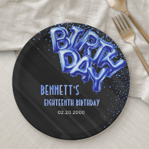Blue Foil Balloons Birthday Paper Plates