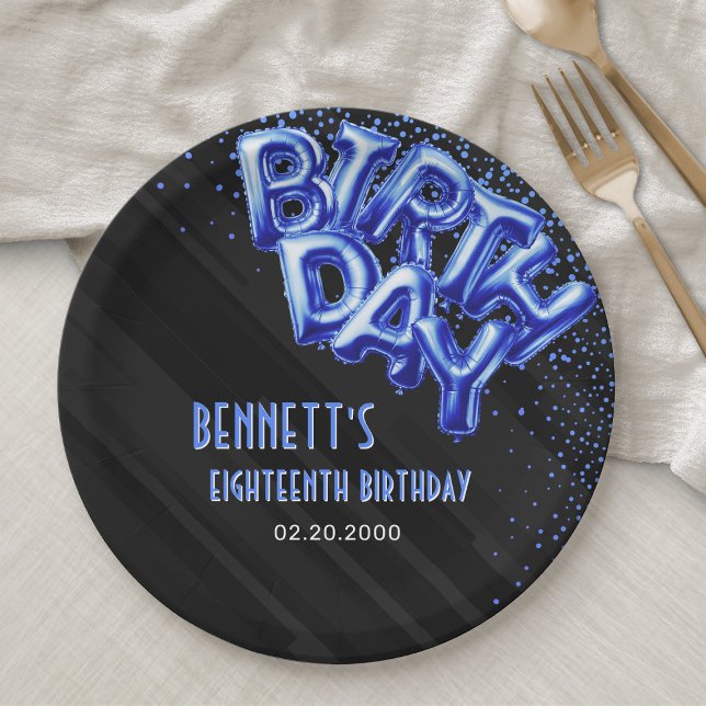 Blue Foil Balloons Birthday Paper Plates (Creator Uploaded)