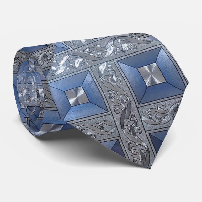 Blue Foil Diamonds Neck Tie (Rolled)