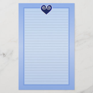 Blue Foil Heart Lined Stationery