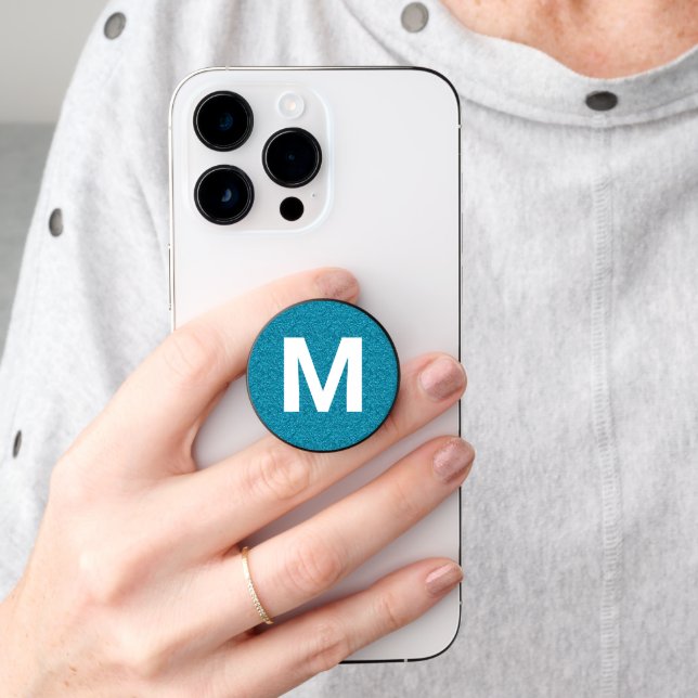 Blue Foil Look and Monogram PopSocket (Hand)