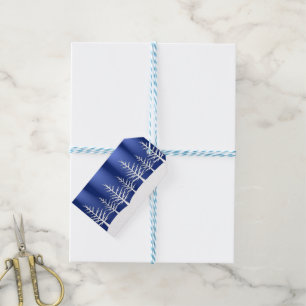 Blue Foil Look with White Christmas Trees Gift Tags