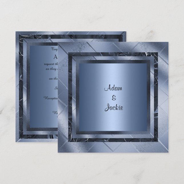 BLUE FOIL METALLIC FOIL LAYERED ELEGANT WEDDING INVITATION (Front/Back)