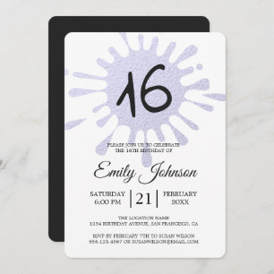 Blue Foil Splash Sweet 16 16th Birthday Party Invitation