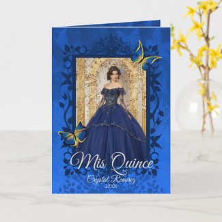 Blue Folded Quinceanera Butterfly Invitation