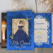 Blue Folded Quinceanera Butterfly Invitation