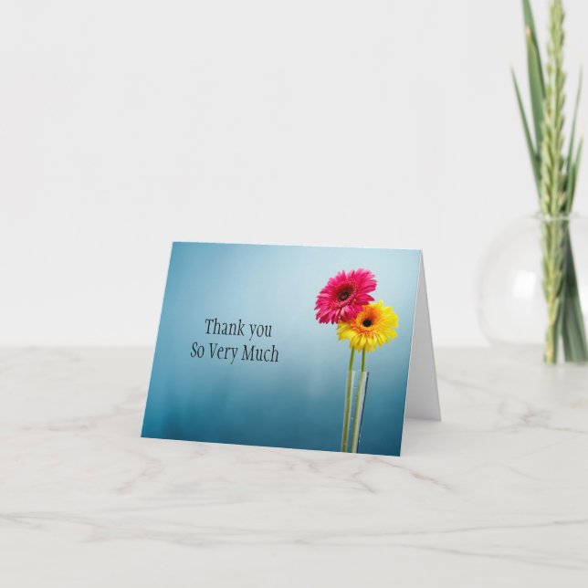Blue Folded Thank You Card with flowers (Front)