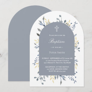 blue foliage Baptism Invitation