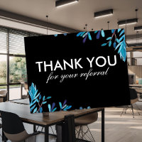 blue foliage black REFERRAL THANK YOU POSTCARD