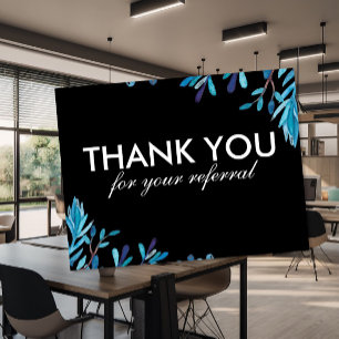 blue foliage black REFERRAL THANK YOU POSTCARD