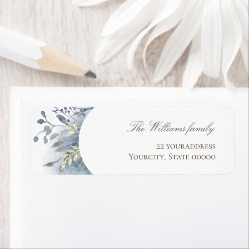 blue foliage faux foil watercolor label