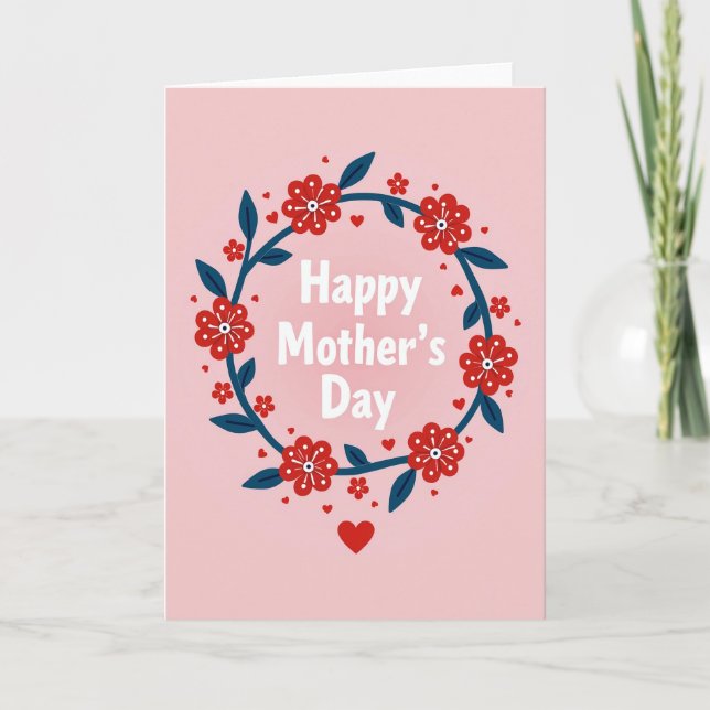 Blue Foliage Floral Mothers Day Card (Front)