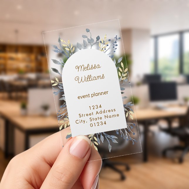 blue foliage frame clear business cards (Handheld (Office))