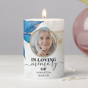 Blue Foliage In loving Memory Remembrance Pillar C Candle