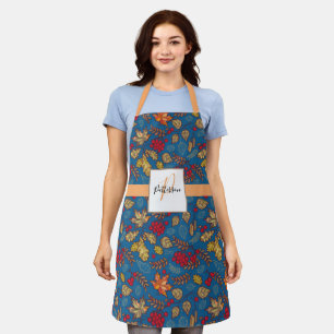 Blue Foliage Leaf with Family Name Apron