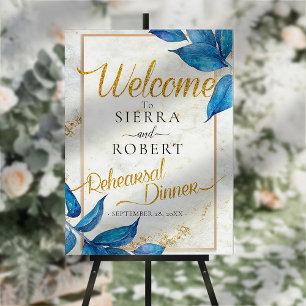 Blue Foliage Rehearsal Dinner Welcome Sign
