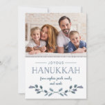 Blue Foliage | Stylish Mutli Photo Hanukkah Holiday Card<br><div class="desc">This simple and trendy Happy Hanukkah card features trendy blue watercolor foliage and leaves,  with a mix of modern typography and handwritten script on a crisp white background. There is room for five of your photos,  and even room for an additional short message on the back.</div>