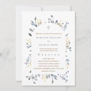 blue foliage wedding acrylic invitation
