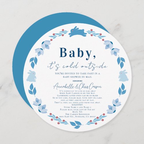 Blue Folk Art Baby Its Cold Baby Shower by Mail Invitation