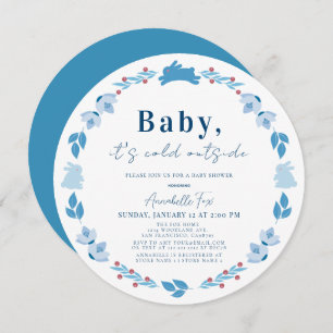 Blue Folk Art Baby It's Cold Outside Baby Shower Invitation