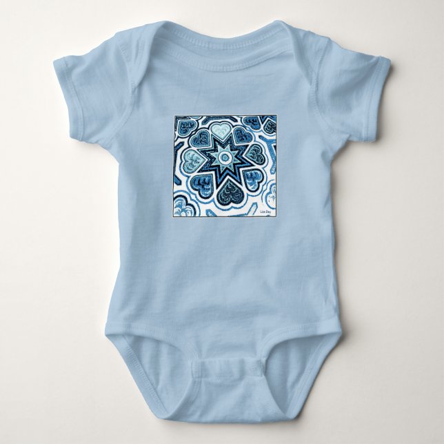 Blue Folk Art Hearts Infant Creeper (Front)