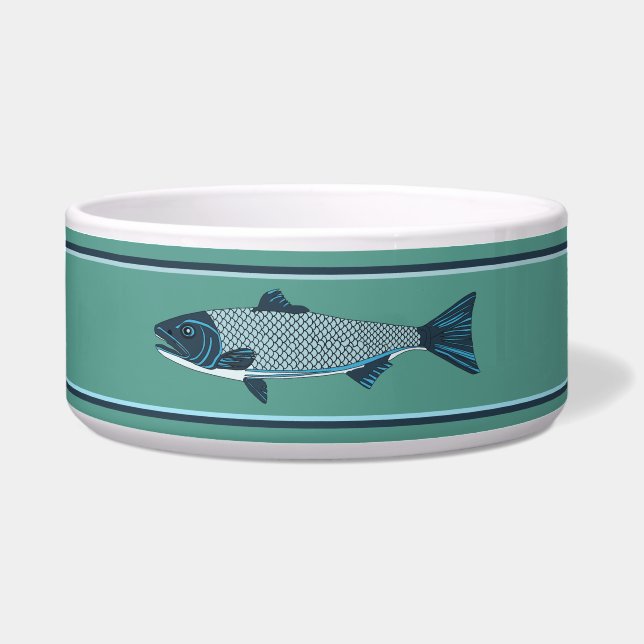 Blue Folk Art Trout/Salmon Bowl (Front)
