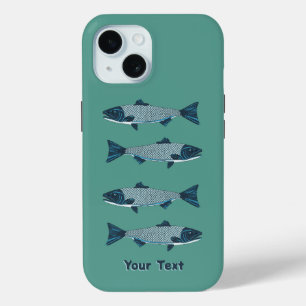 Blue Folk Art Trout/Salmon iPhone 15 Case
