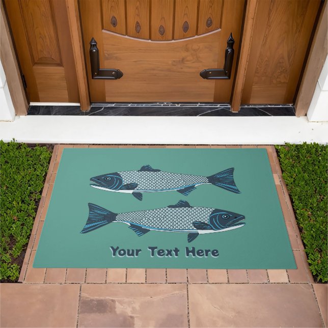 Blue Folk Art Trout/Salmon Doormat (Outdoor)