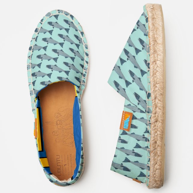 Blue Folk Art Trout/Salmon Espadrilles (Side)