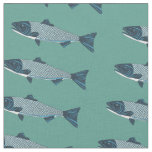 Blue Folk Art Trout/Salmon Fabric