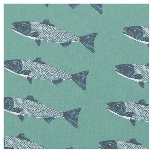 Blue Folk Art Trout/Salmon Fabric