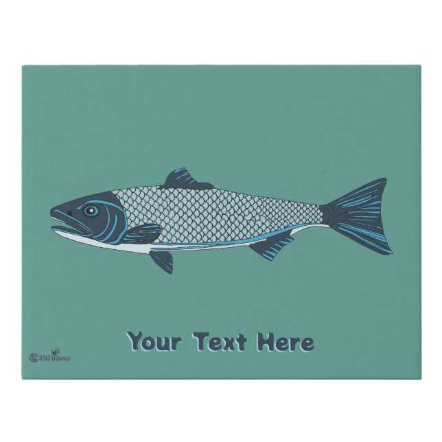 Blue Folk Art Trout/Salmon Faux Canvas Print (Front)