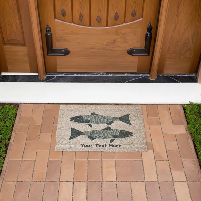 Blue Folk Art Trout/Salmon Fiber Doormat (Insitu (Outdoor))