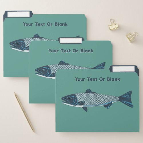 Blue Folk Art TroutSalmon  File Folder