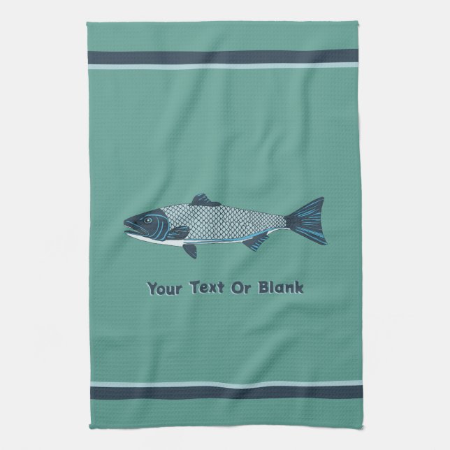 Blue Folk Art Trout/Salmon Kitchen Towel (Vertical)