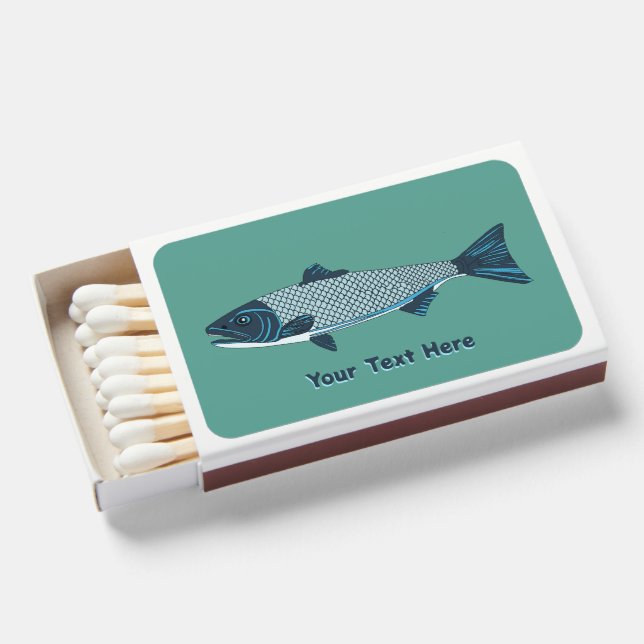 Blue Folk Art Trout/Salmon Matchboxes (Front Open)